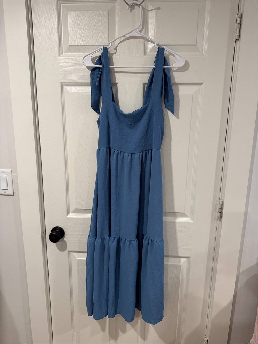 See You Monday Blue Tie-Shoulder Tiered Midi Dress